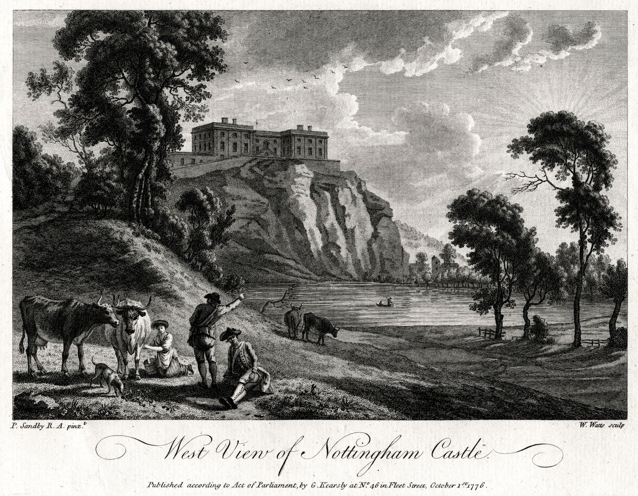 Vestlig udsigt over Nottingham Castle, Nottinghamshire, 1776 af William Watts