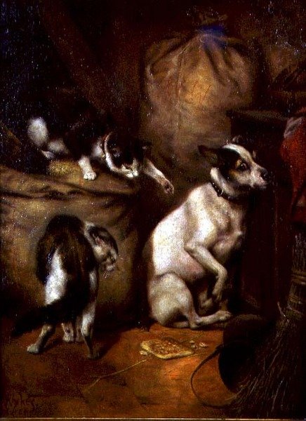 Hvor vover du! (olie på lærred) af William Weekes