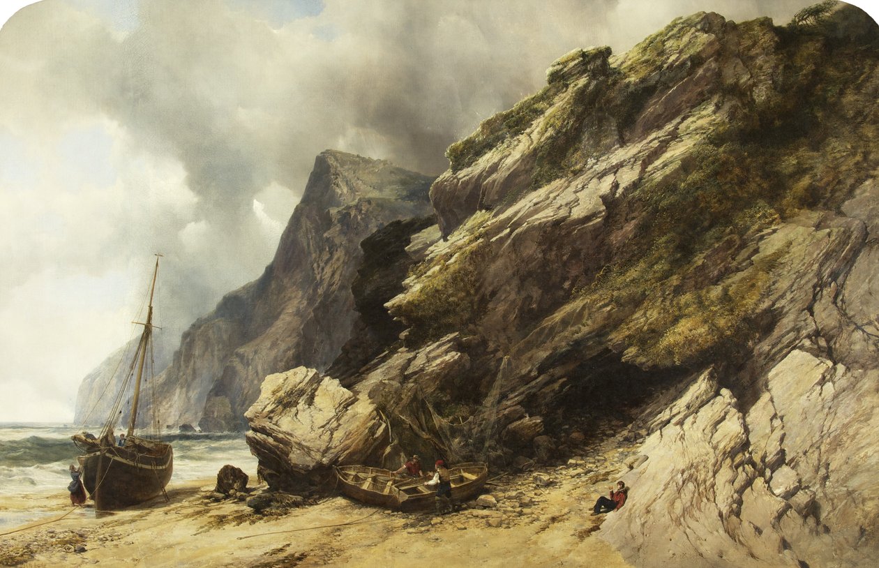 Cheyne Beach, Ilfracombe, ca. 1845 (olie på lærred) af William West