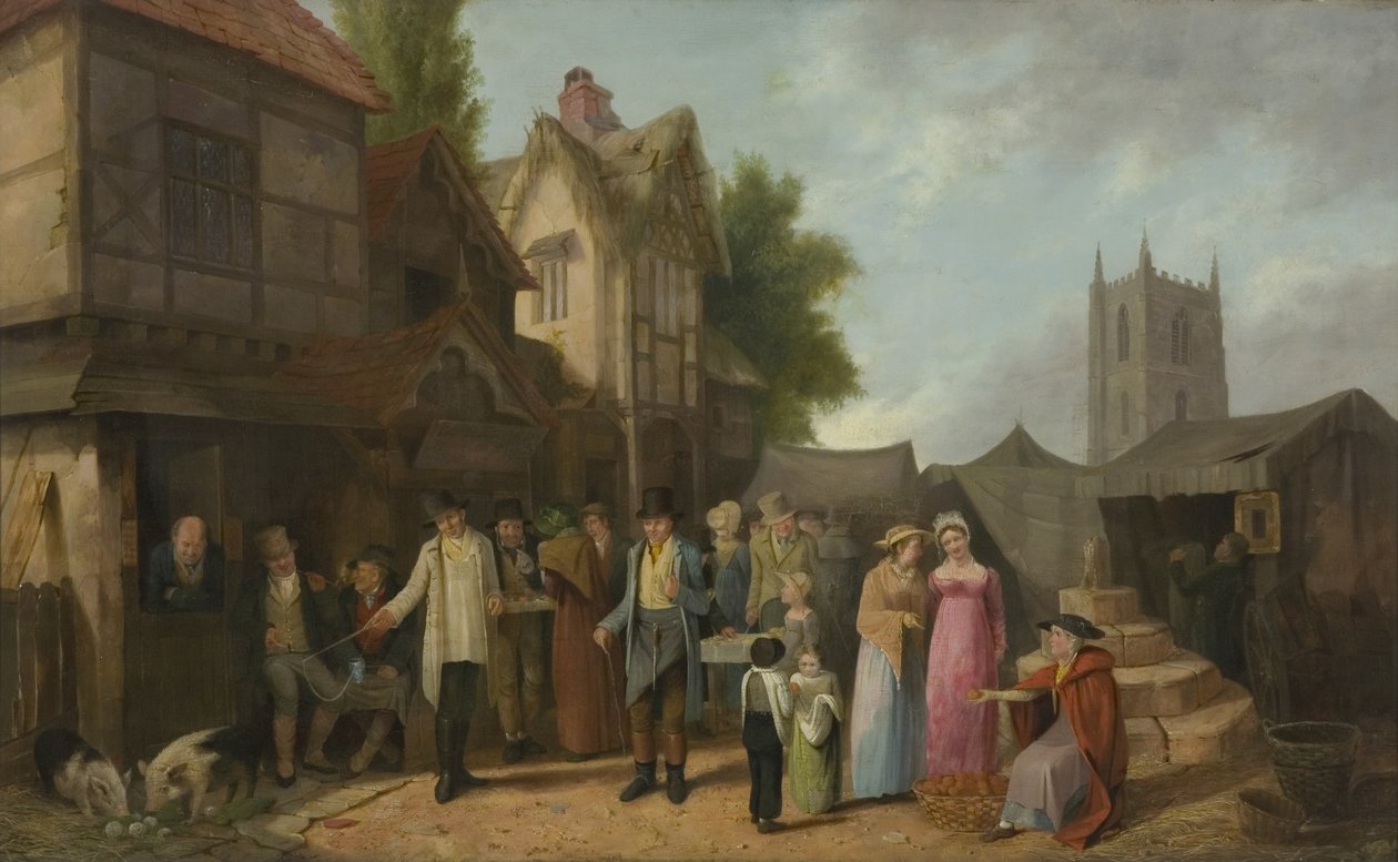Scene uden for en kro, måske ved Long Ashton, Bristol, ca. 1824 (olie på panel) af William West