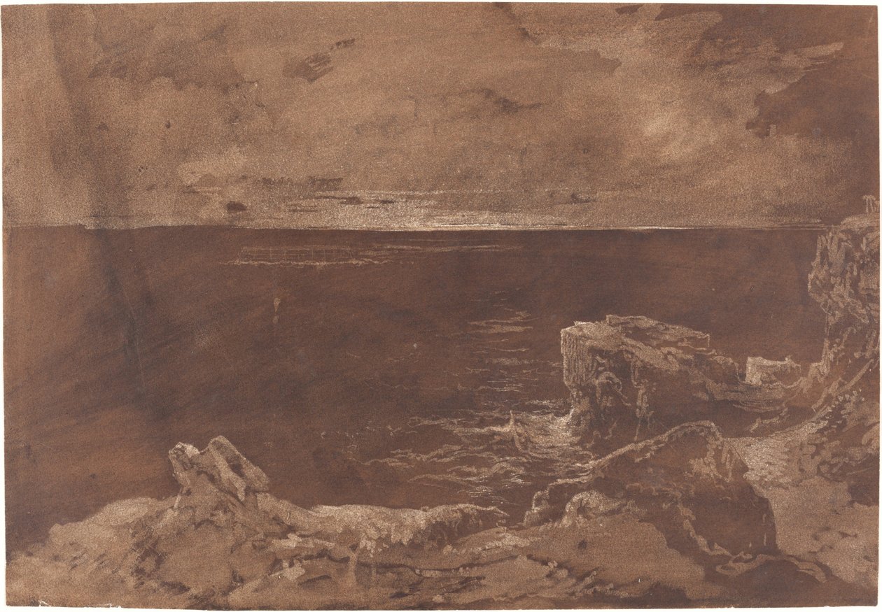 A Rocky Coast by Moonlight af William West or Samuel Jackson