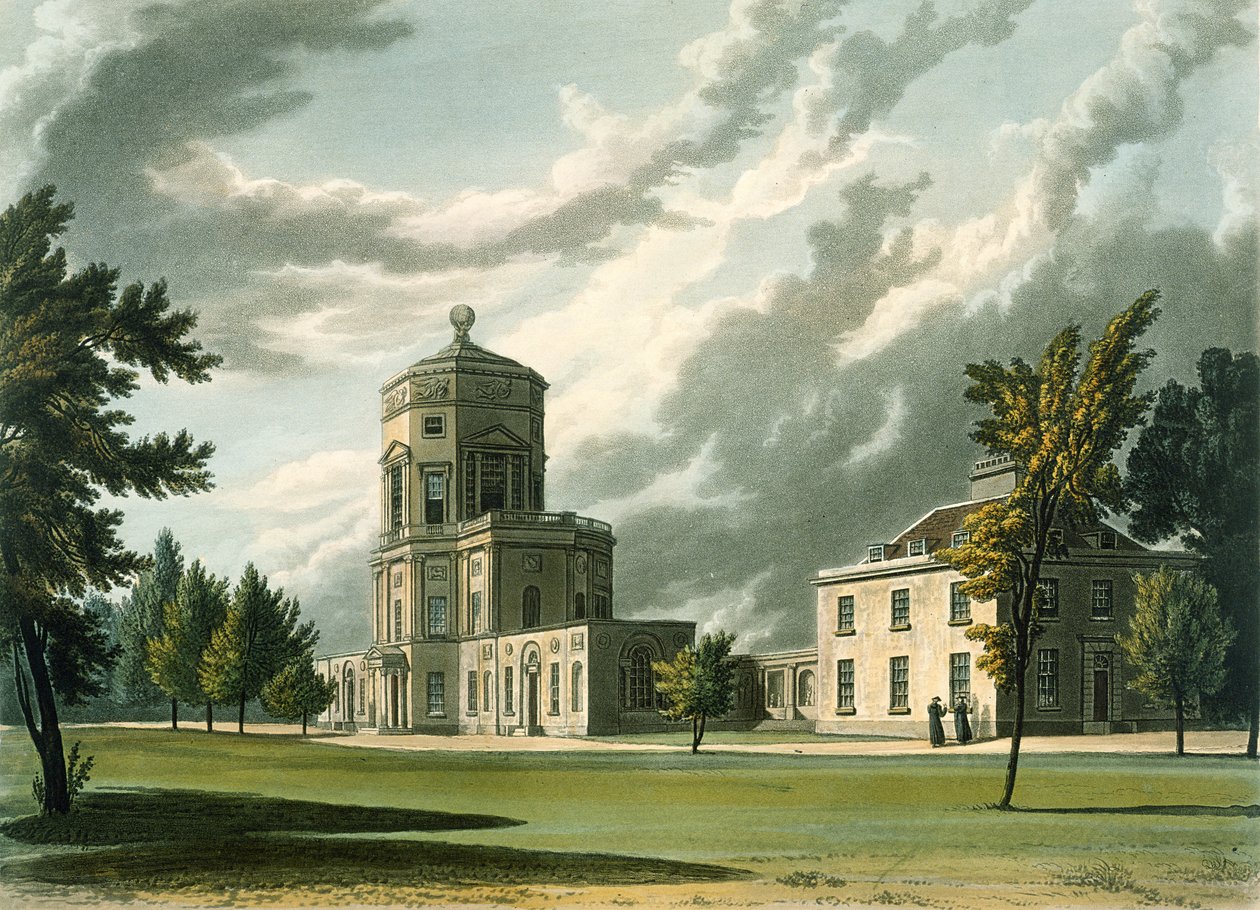 Yderside af The Astronomical Observatory, illustration fra History of Oxford, indgraveret af Joseph Constantine Stadler (fl.1780-1813) pub. af R. Ackermann, 1813 (akvatint) af William Westall