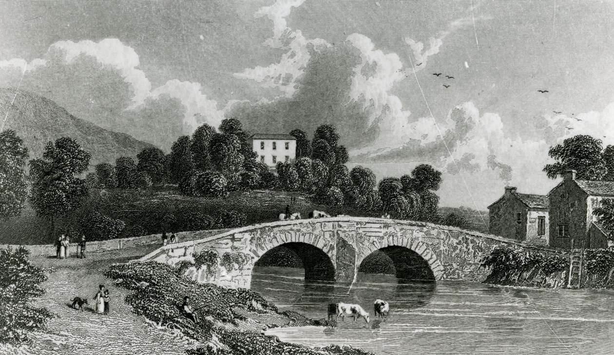 Greta Hall og Keswick Bridge, graveret af E. Francis, 1842 af William Westall