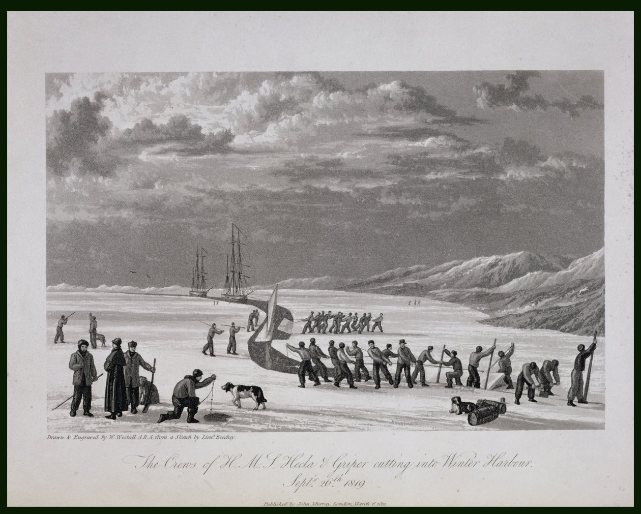 Besætningerne på H.M.S. Hecla und Griper skærer ind i Winter Harbour, 26. september 1819, fra 