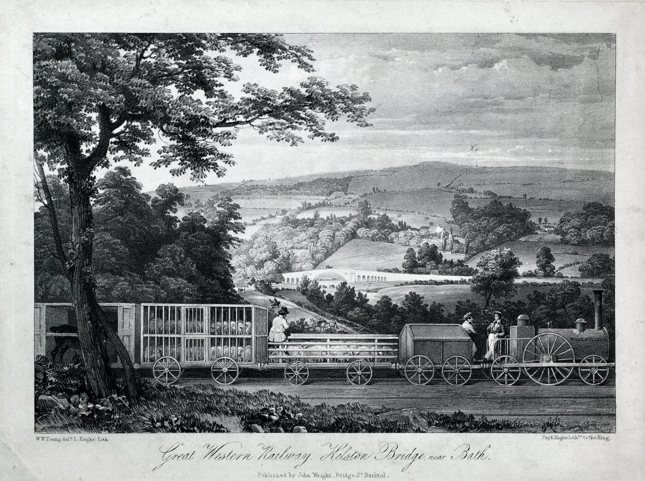 Great Western Railway, Kelston Bridge lähellä Bathia, n. 1835-40 (litho paperilla) af William Weston Young