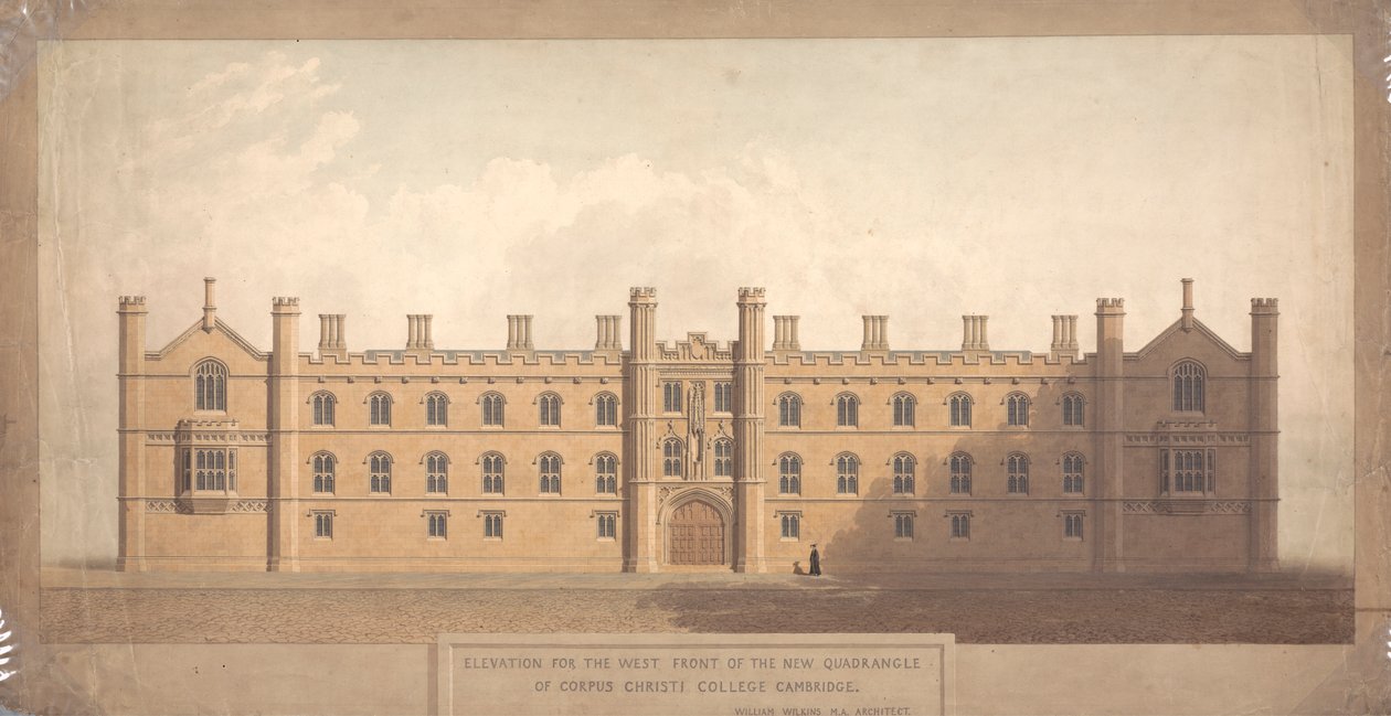 Højde for vestfronten af den nye firkant af Corpus Christi College, Cambridge af William Wilkins