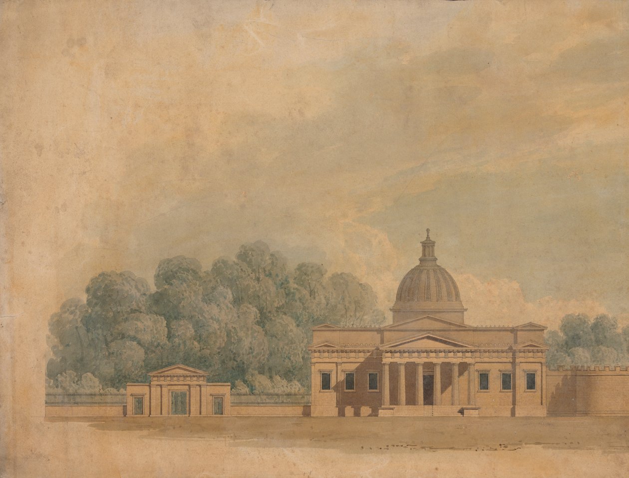 Højde af en foreslået bygning til Downing College, Cambridge af William Wilkins
