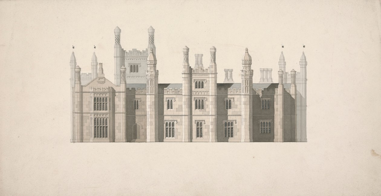 Forhøjelse af et foreslået design for Cambridge Colleges af William Wilkins