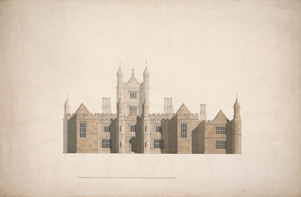 Forhøjelse af et foreslået design for Cambridge Colleges af William Wilkins