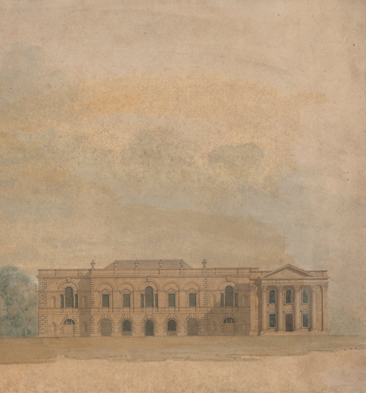 Forhøjelse af et foreslået design for Cambridge Colleges af William Wilkins