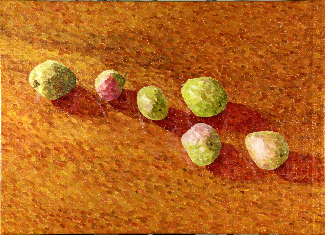 Still Life, Black Worcesters, 2013 (olie på lærred) af William Wilkins