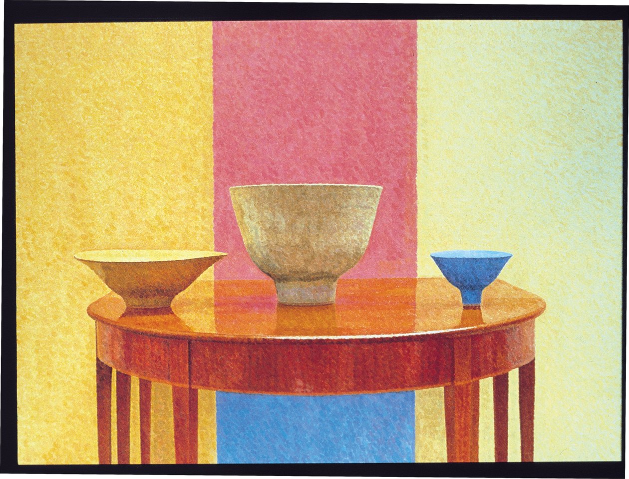 Stilleben, tre Lucie Rie skåle af William Wilkins