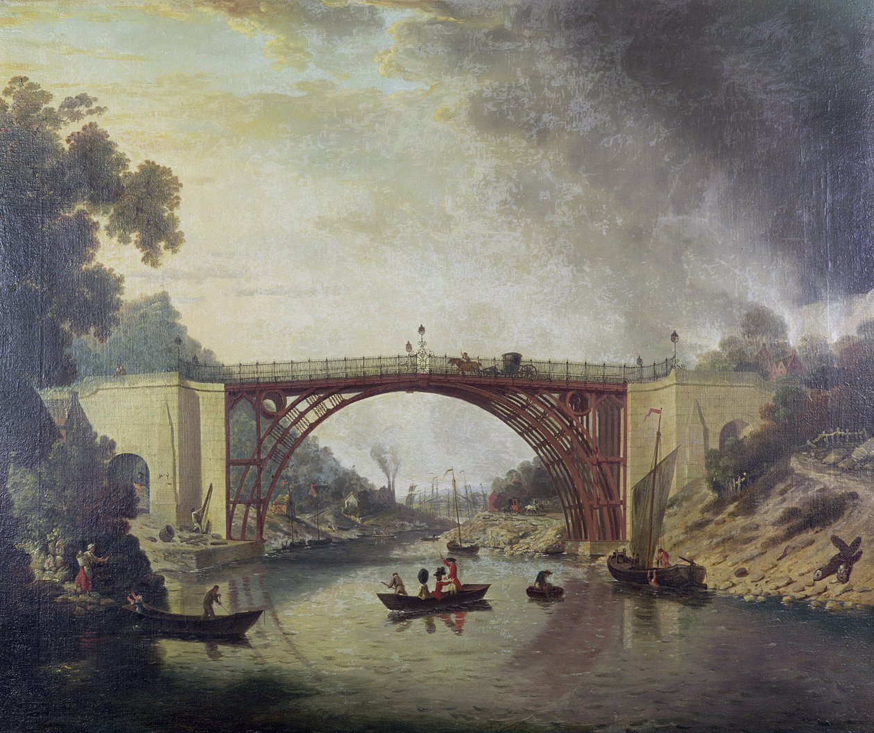 Cast Iron Bridge nær Coalbrookdale, ca. 1780 af William Williams