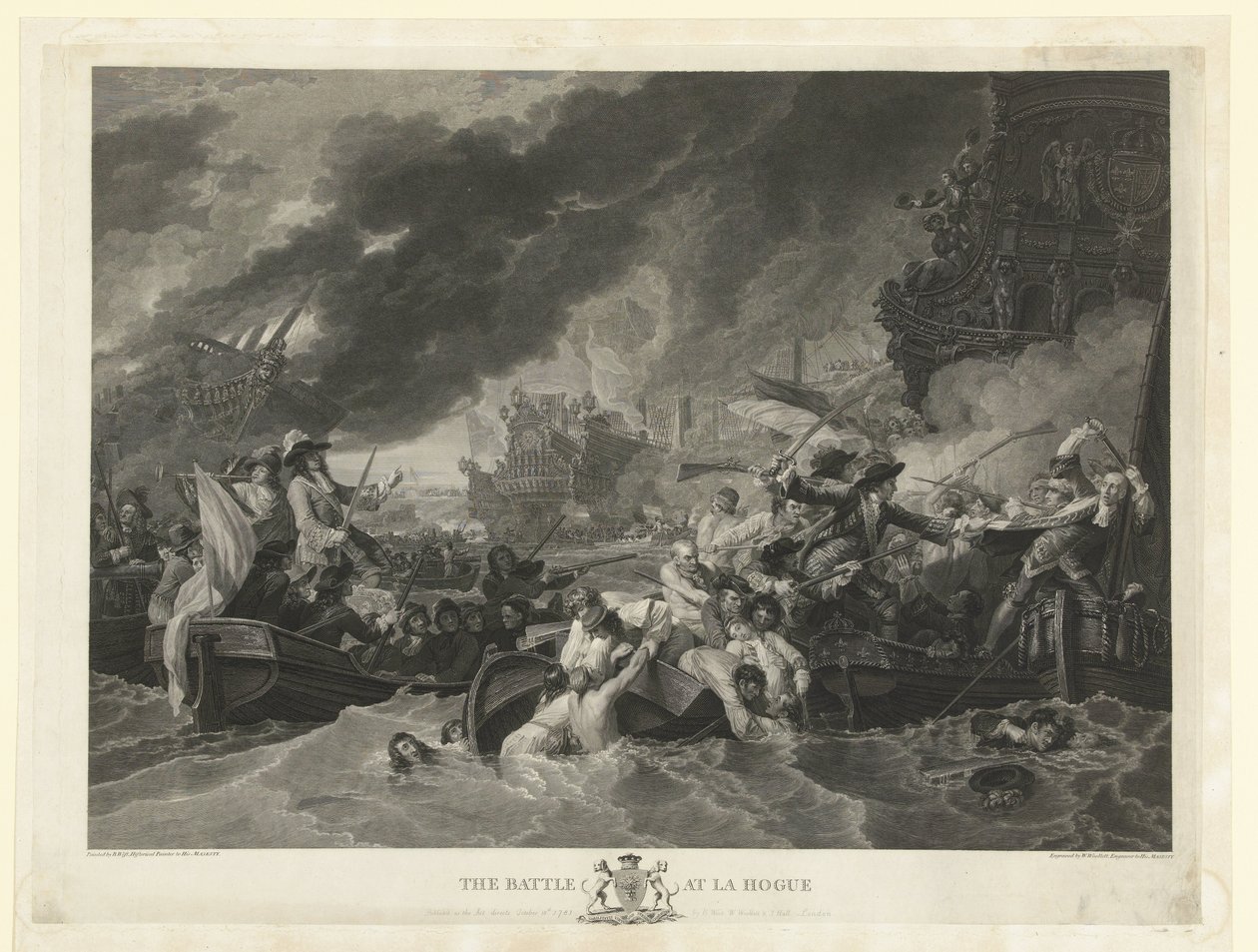 Søslaget ved Cape La Hogue, 1692 Slaget ved La Hogue (titel på objekt) af William Woollett