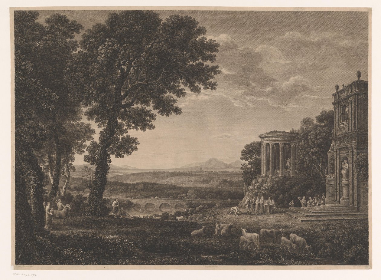 Landskab med Faderen til Psyche, der ofrer foran Apollontemplet af William Woollett