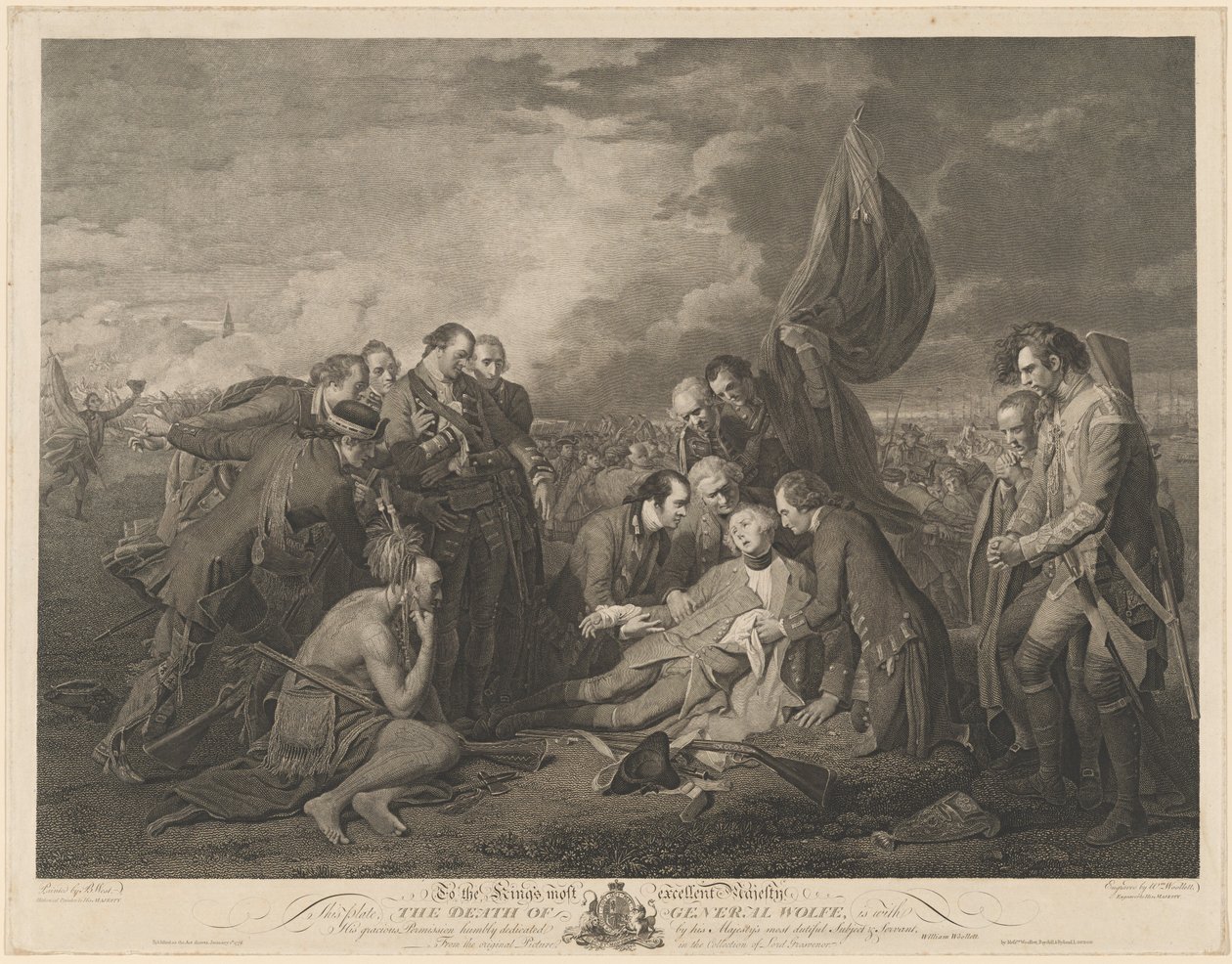 General Wolfes død af William Woollett after Benjamin West