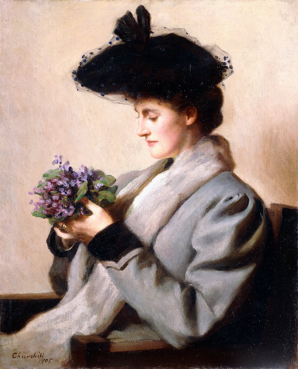 The Nosegay of Violets - Portrait of a Woman, 1905 af William Worcester Churchill