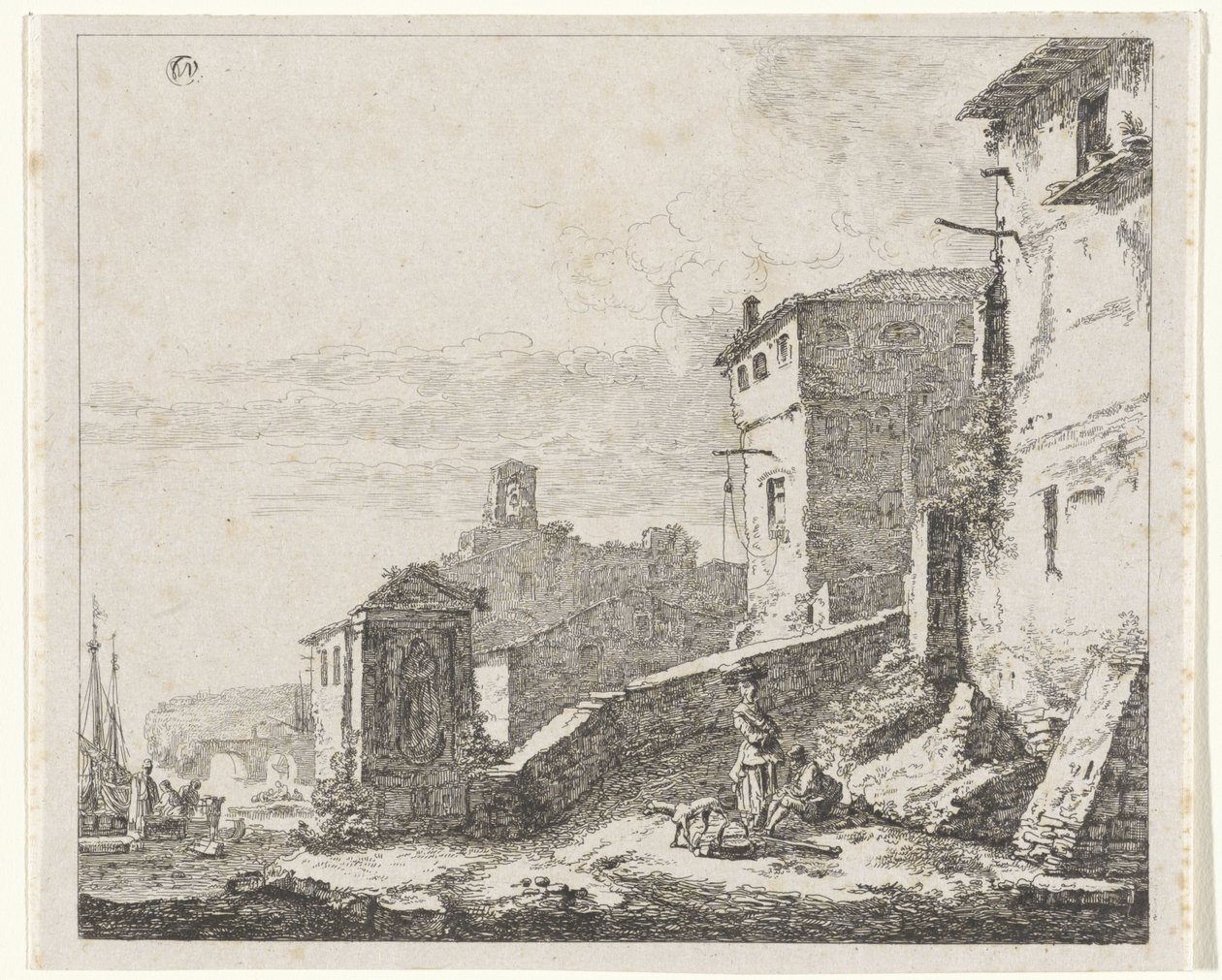 Udsigt over en landsby på en havn af William Young Ottley (possibly)