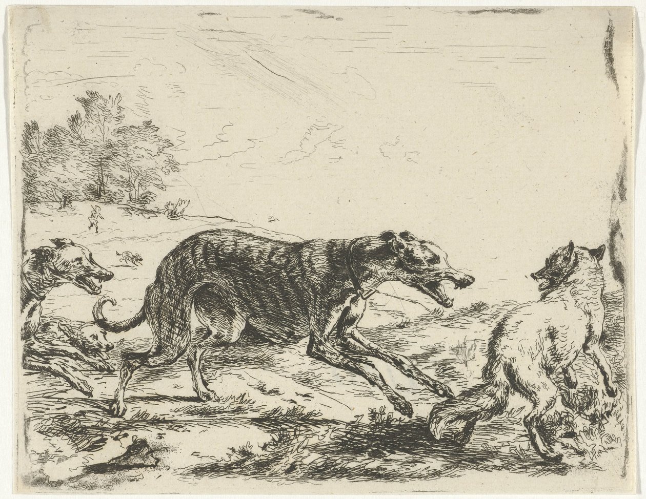 Ræv og tre hunde af William Young Ottley
