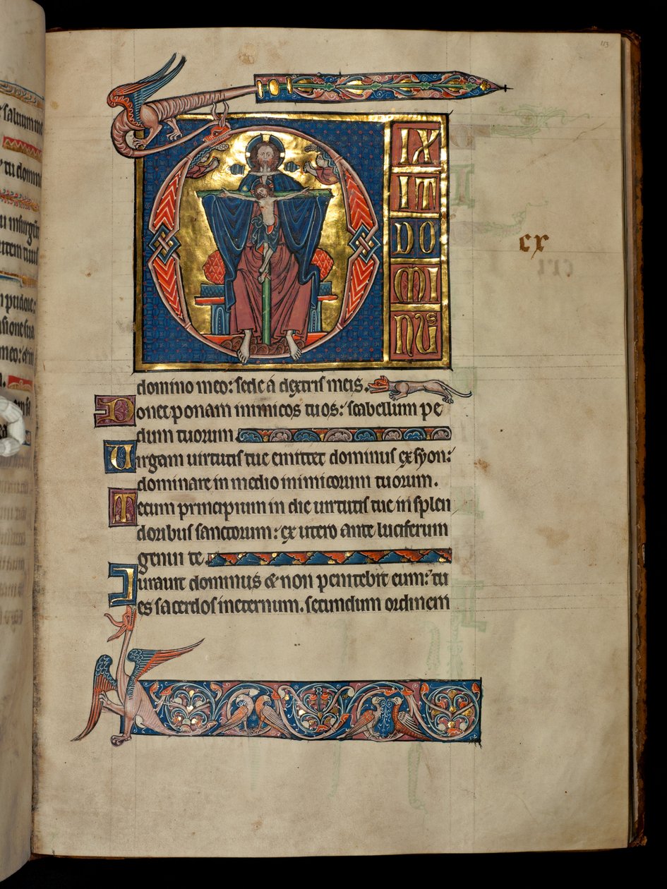 Ms 322 f.113r Salme 109, initial D, Den Hellige Treenighed, illustration fra 