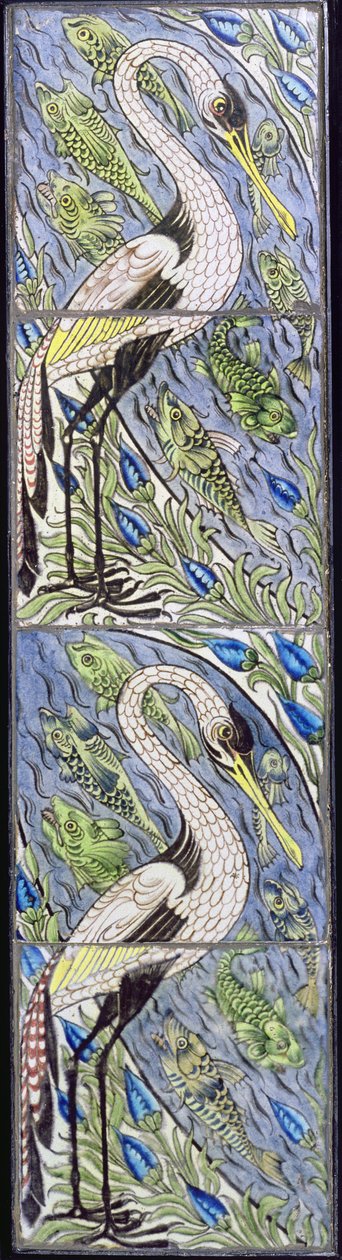 Fire fliser forestillende fiskefugle (keramik) af William de Morgan