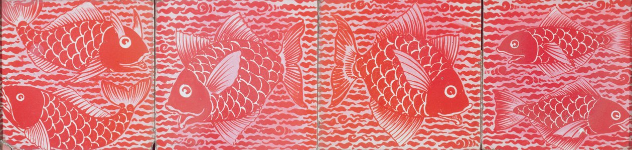 Flise med fiskedesign (keramik) af William de Morgan