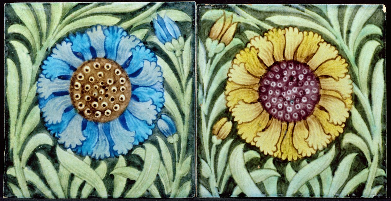 Fliser med blomsterdesign i persisk stil (keramik) af William de Morgan