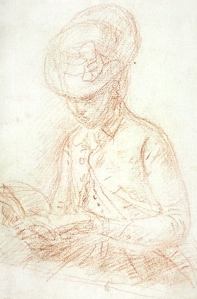 Kvinde i ridevane læser (rødt kridt på papir) af William of Bath Hoare