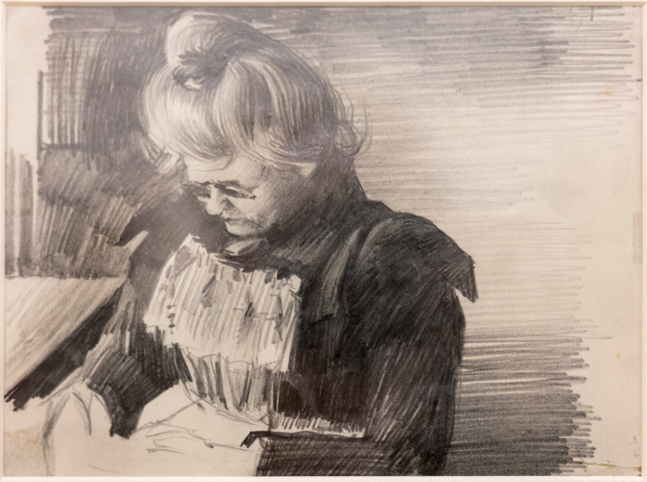 A Woman sewing (Femme cousant) (Blyant på papir) af William van Strydonck
