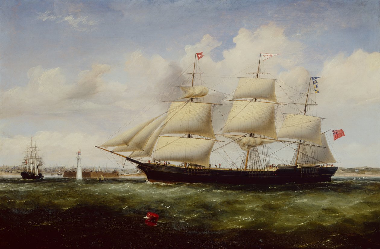 Skibshyrdinde passerer Perch Rock Fort og Lighthouse, da hun ankommer til Mersey (olie på lærred) af Williams Kimmins McMinn