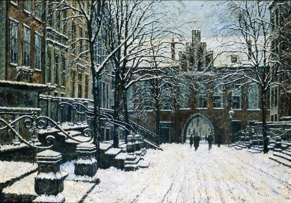 Mariacka Street, Gdansk om vinteren, ca. 1920 (olie på lærred) af Willibald Werner