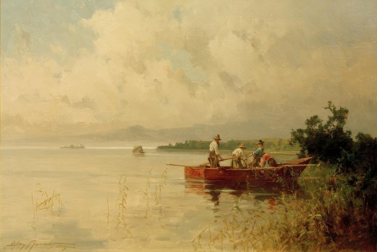 Fiskere ved bredden af ​​Chiemsee om sommeren af Willy Moralt