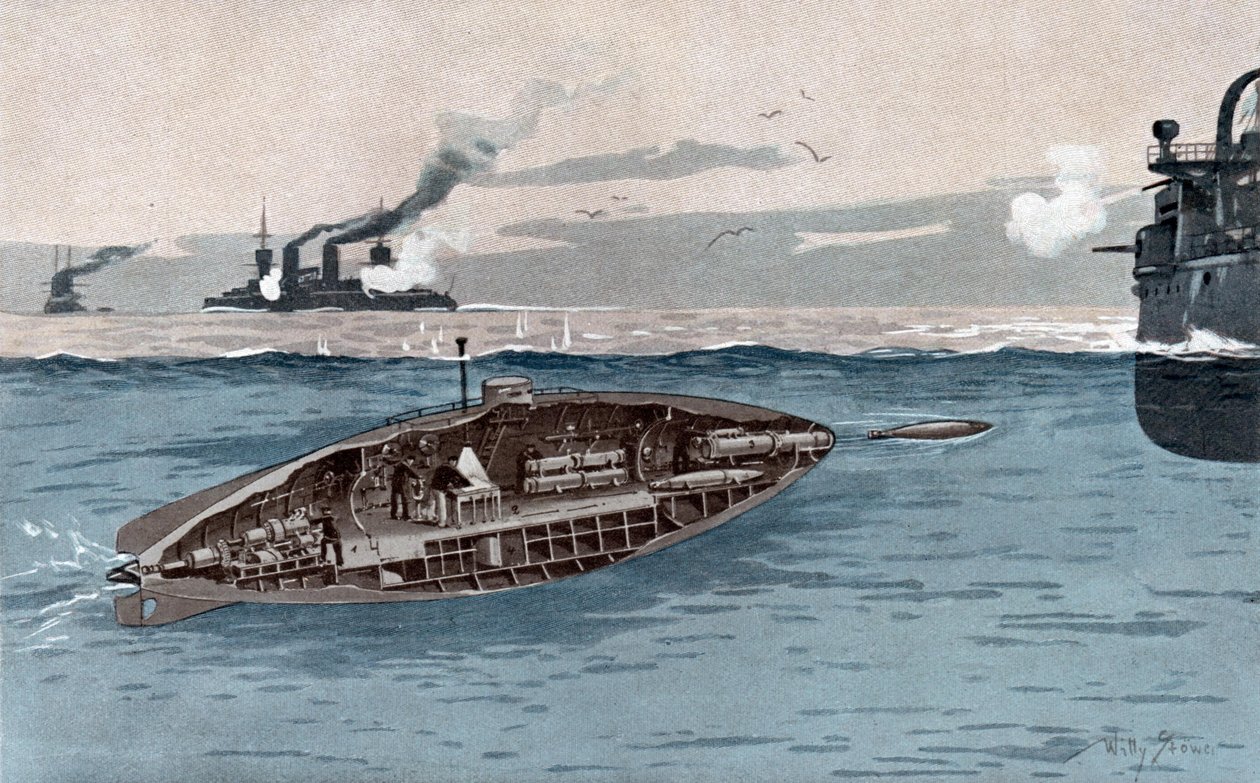 Ubåd, ca. 1905 (akvarel) af Willy Stöwer