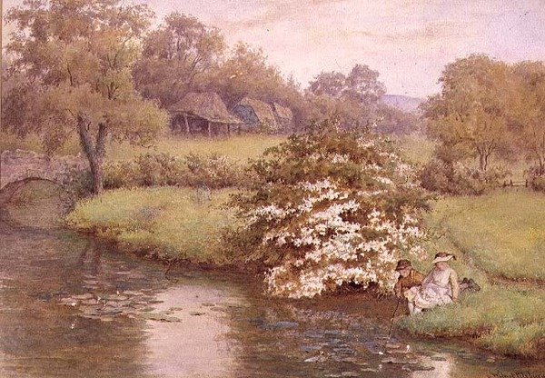 Børn leger ved en strøm af Wilmot R.W.S. Pilsbury