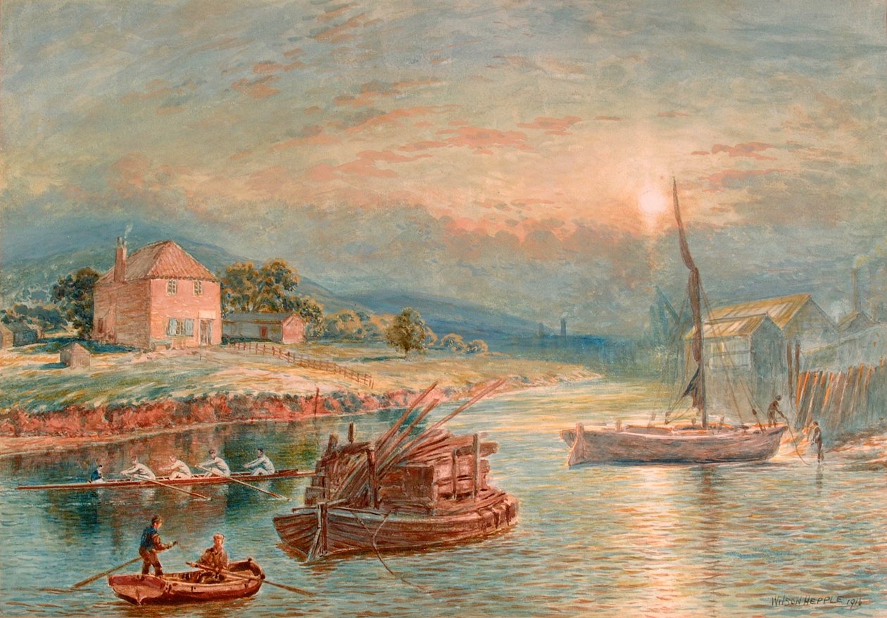 Kings Meadow Island og Boats on the Tyne af Wilson Hepple