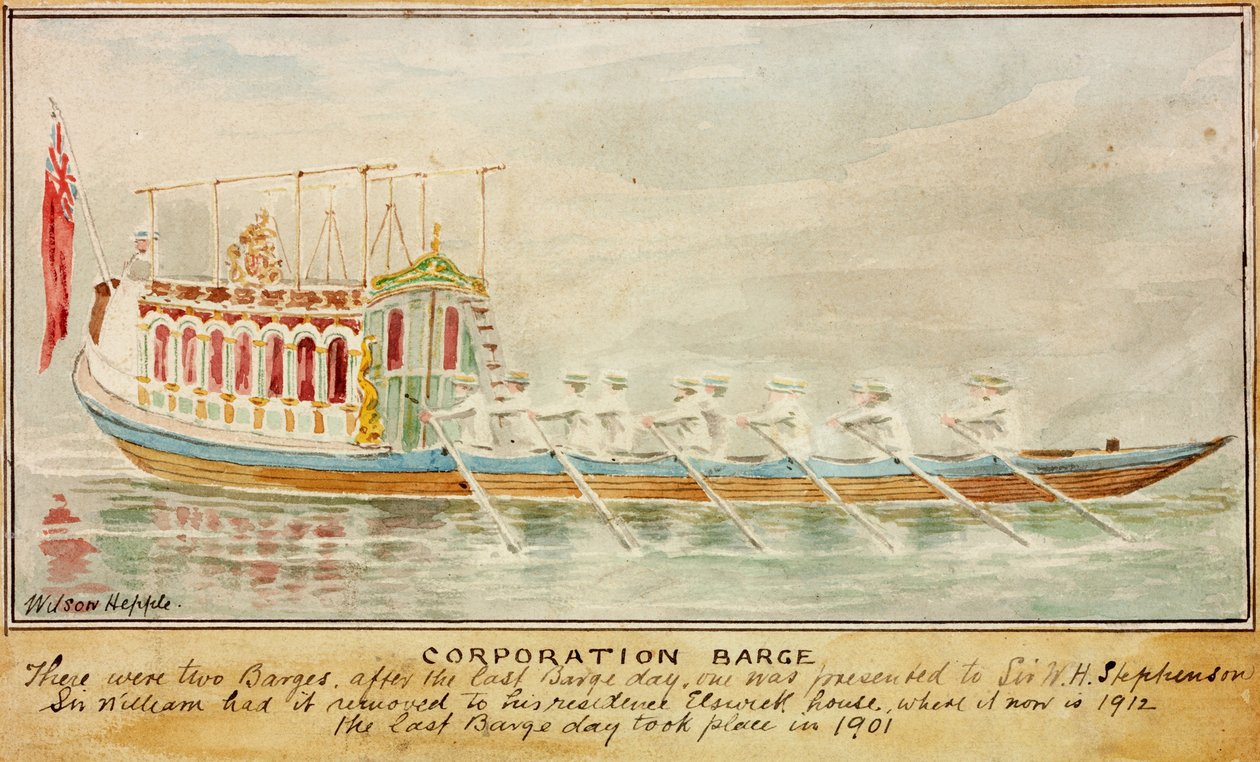The Corporation Barge (blæk og akvarel på papir) af Wilson Hepple