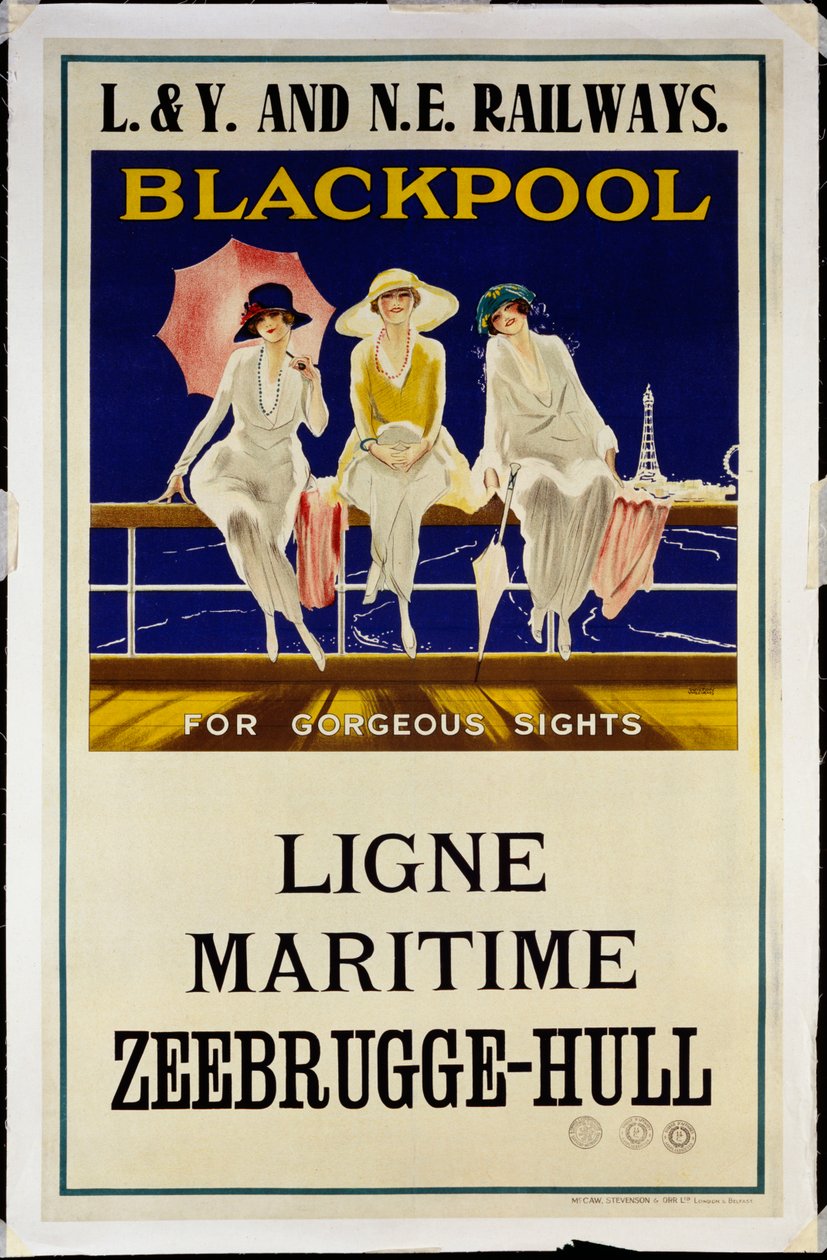 Blackpool, L.& Y. og N.E. Jernbaner, ca. 1930 (litografi i farver) af Wilton Williams