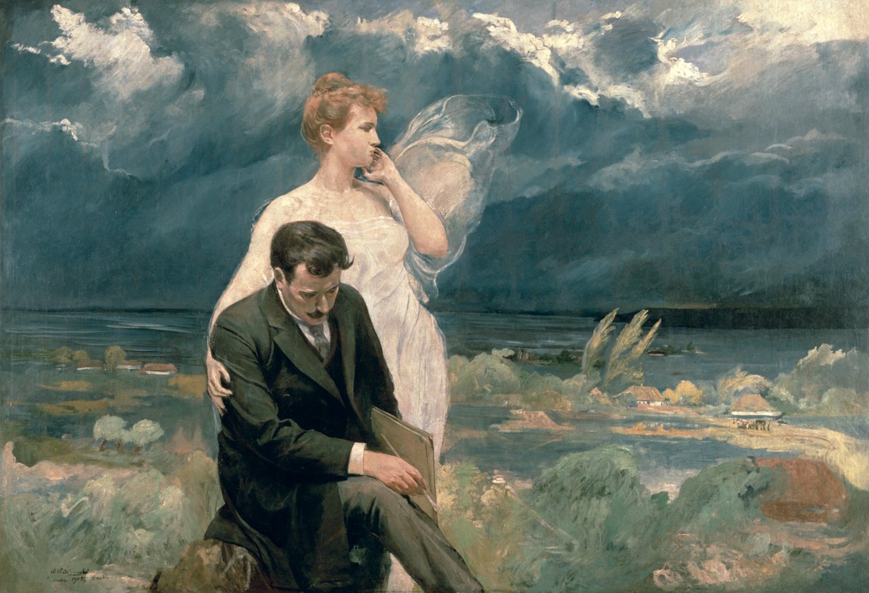 Maler med Muse, 1905 af Wincenty Wodzinowsky