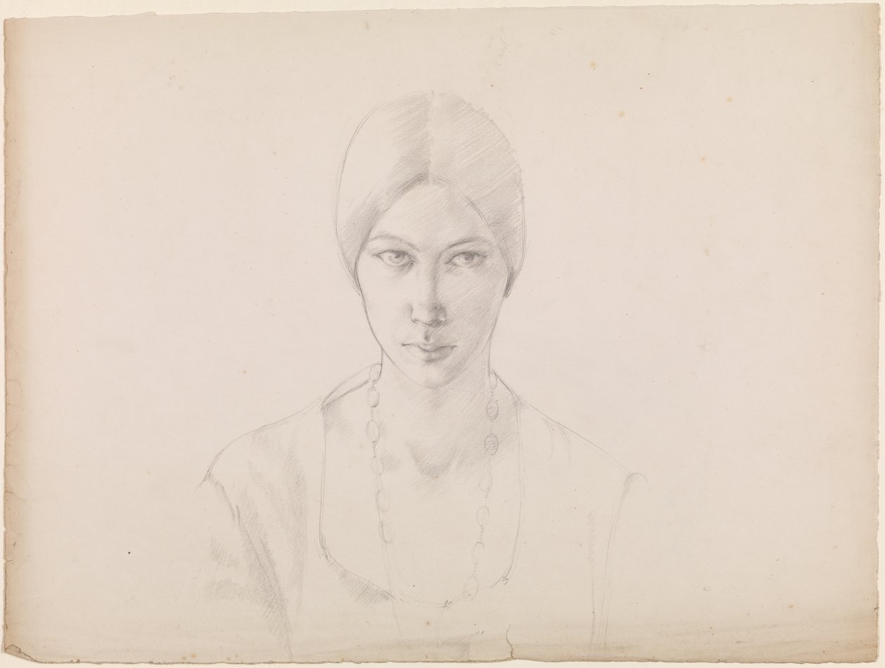 Selvportræt (blyant på papir) af Winifred Knights