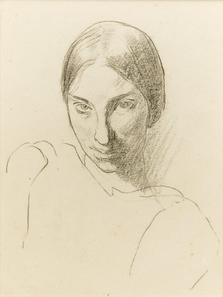 Selvportræt, ca. 1923 (sort kridt på papir) af Winifred Knights