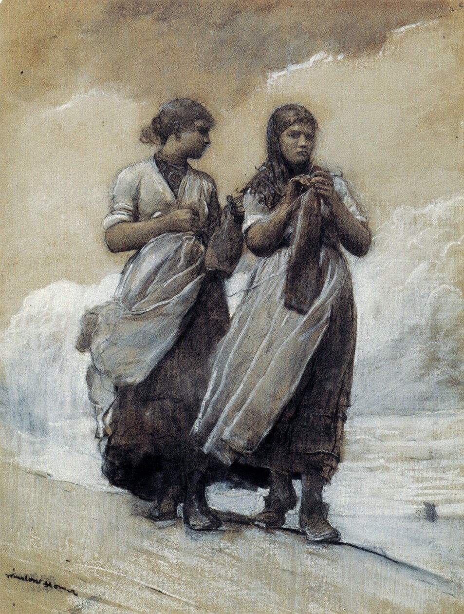 Fisher Girls on Shore, Tynemouth af Winslow Homer