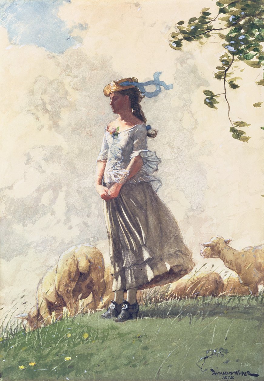 Frisk luft, 1878 (wc over trækul på papir) af Winslow Homer