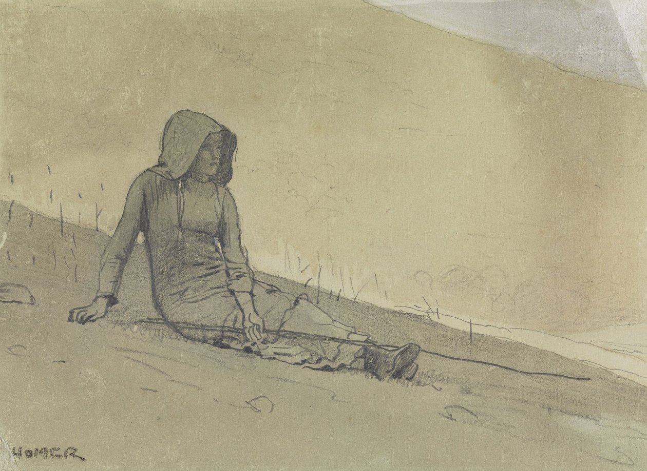 Pige siddende på en bjergskråning af Winslow Homer