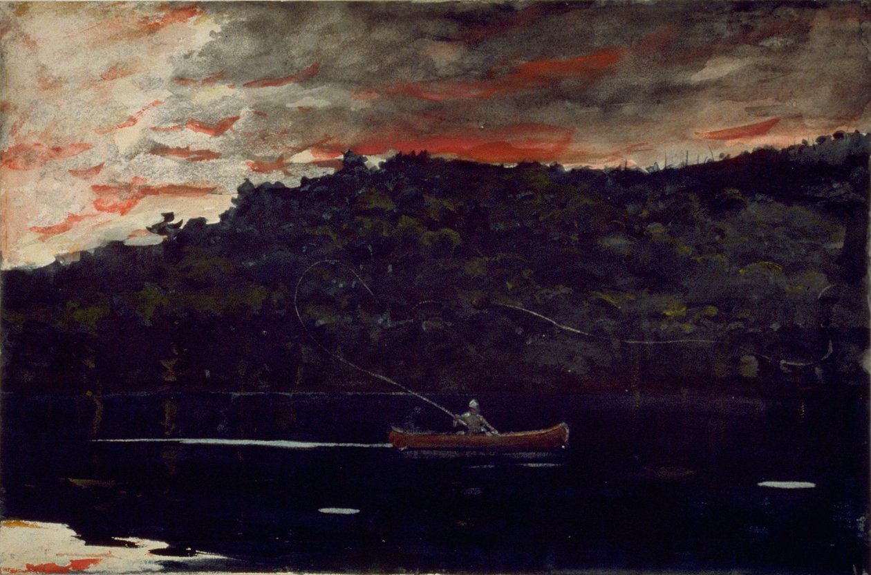 Solopgang, fiskeri i Adirondacks af Winslow Homer