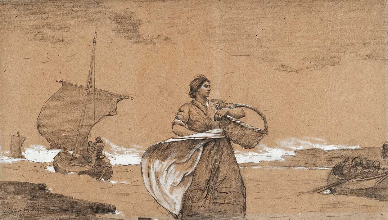 Blæsende dag, Cullercoats af Winslow Homer