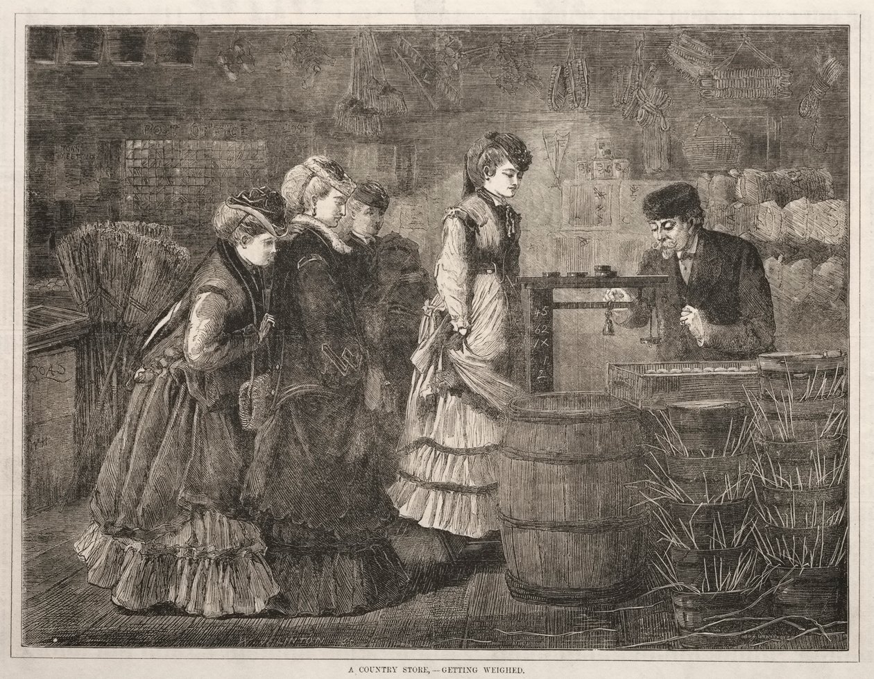 En landhandel, vejes, 1871. af Winslow Homer