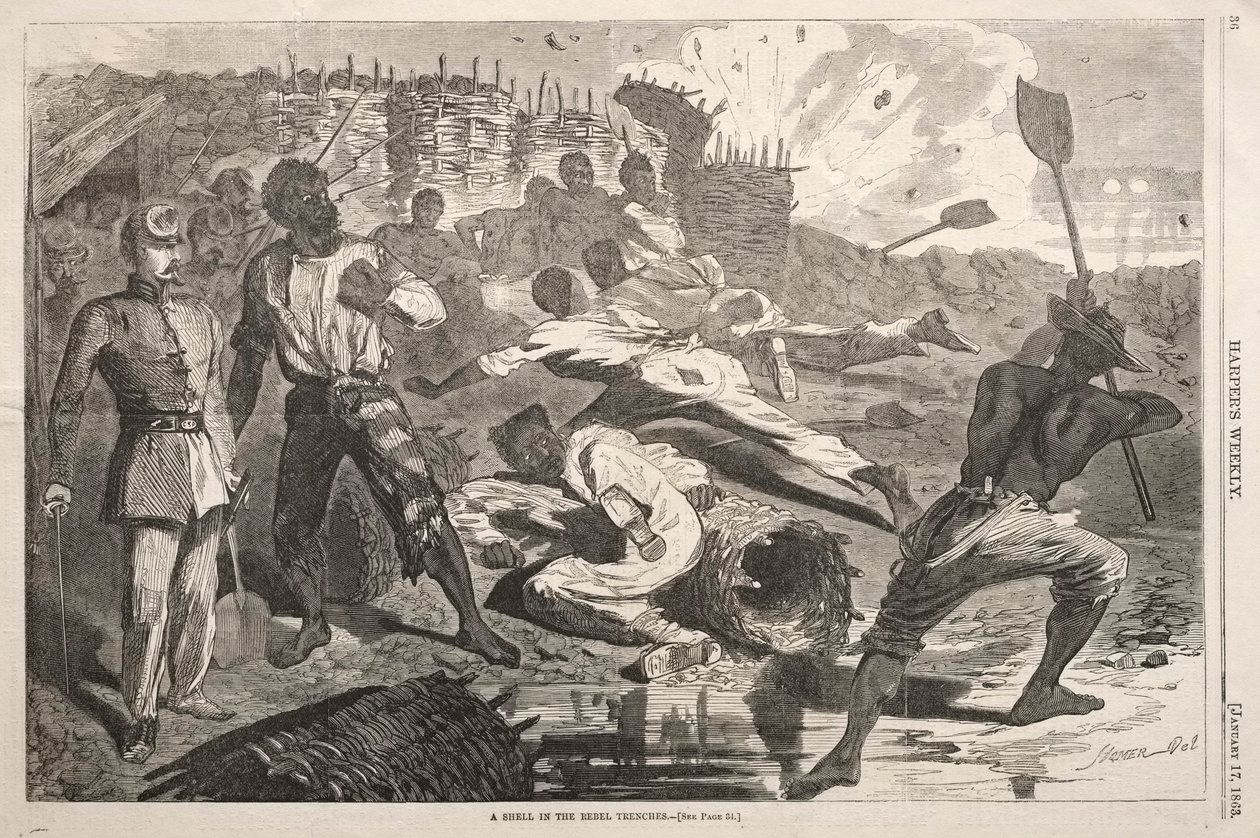 A Shell in the Rebel Trenches, 1863. af Winslow Homer
