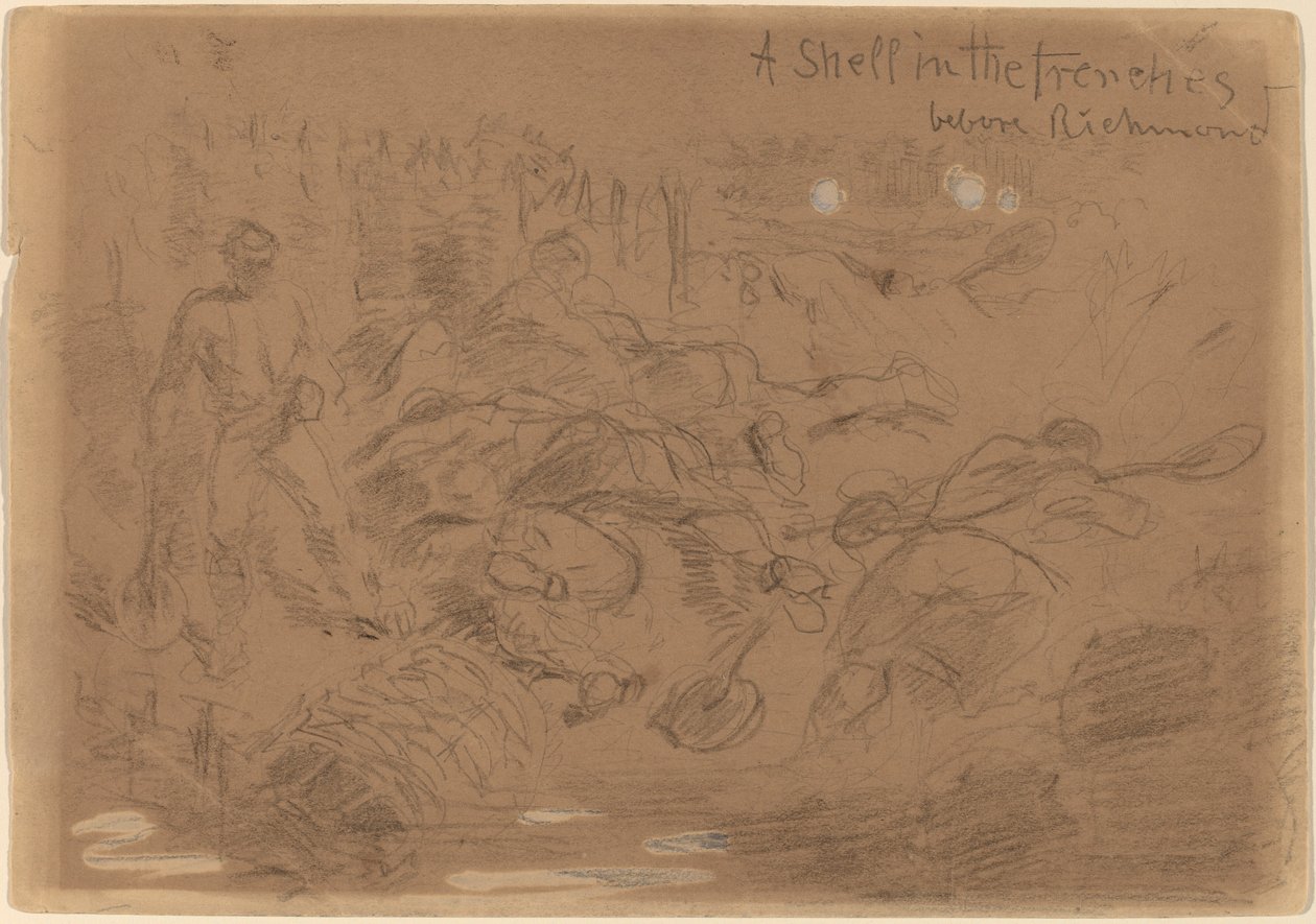 A Shell in the Trenches before Richmond [recto], 1862. af Winslow Homer