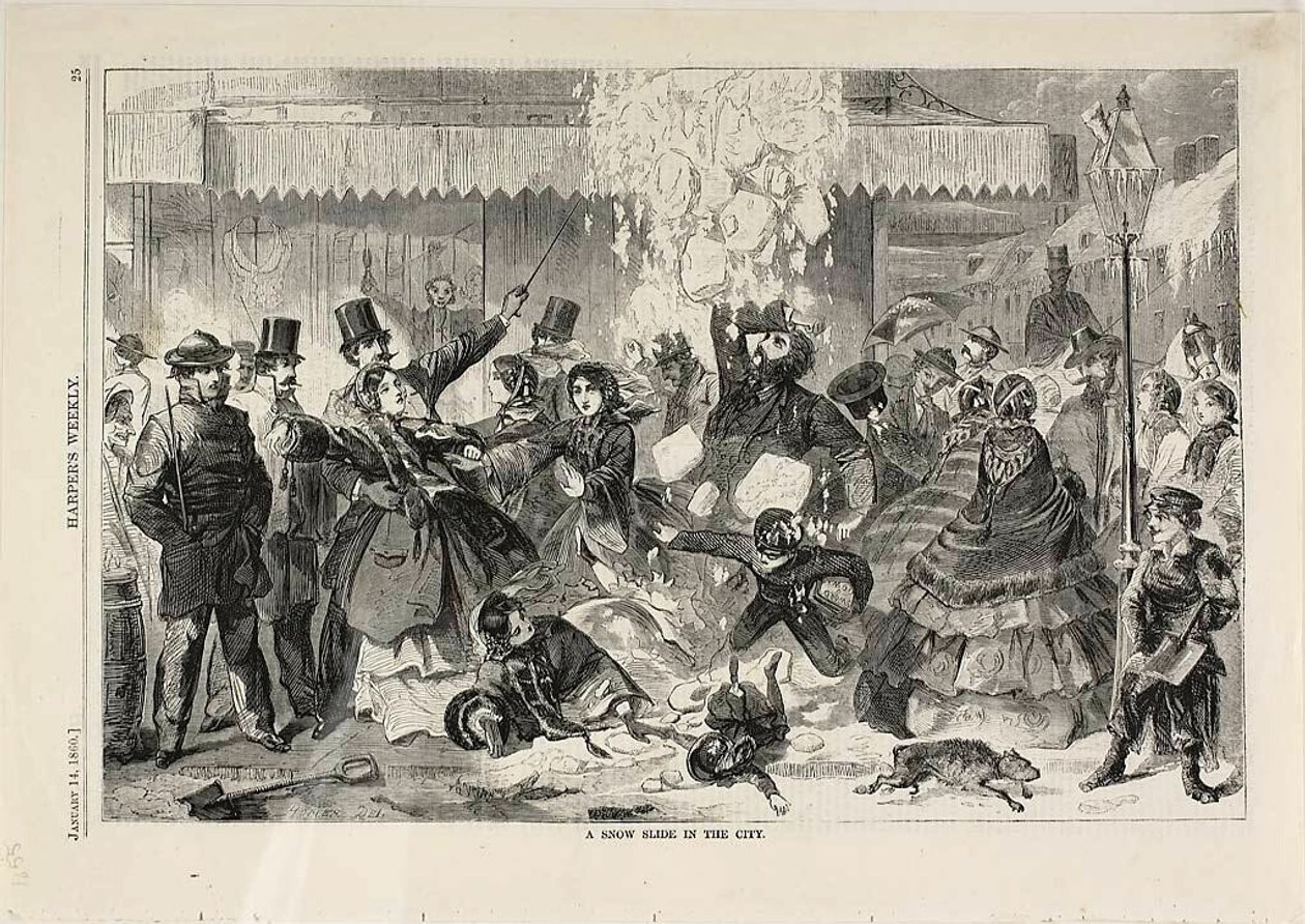 Et sneskred i byen af Winslow Homer