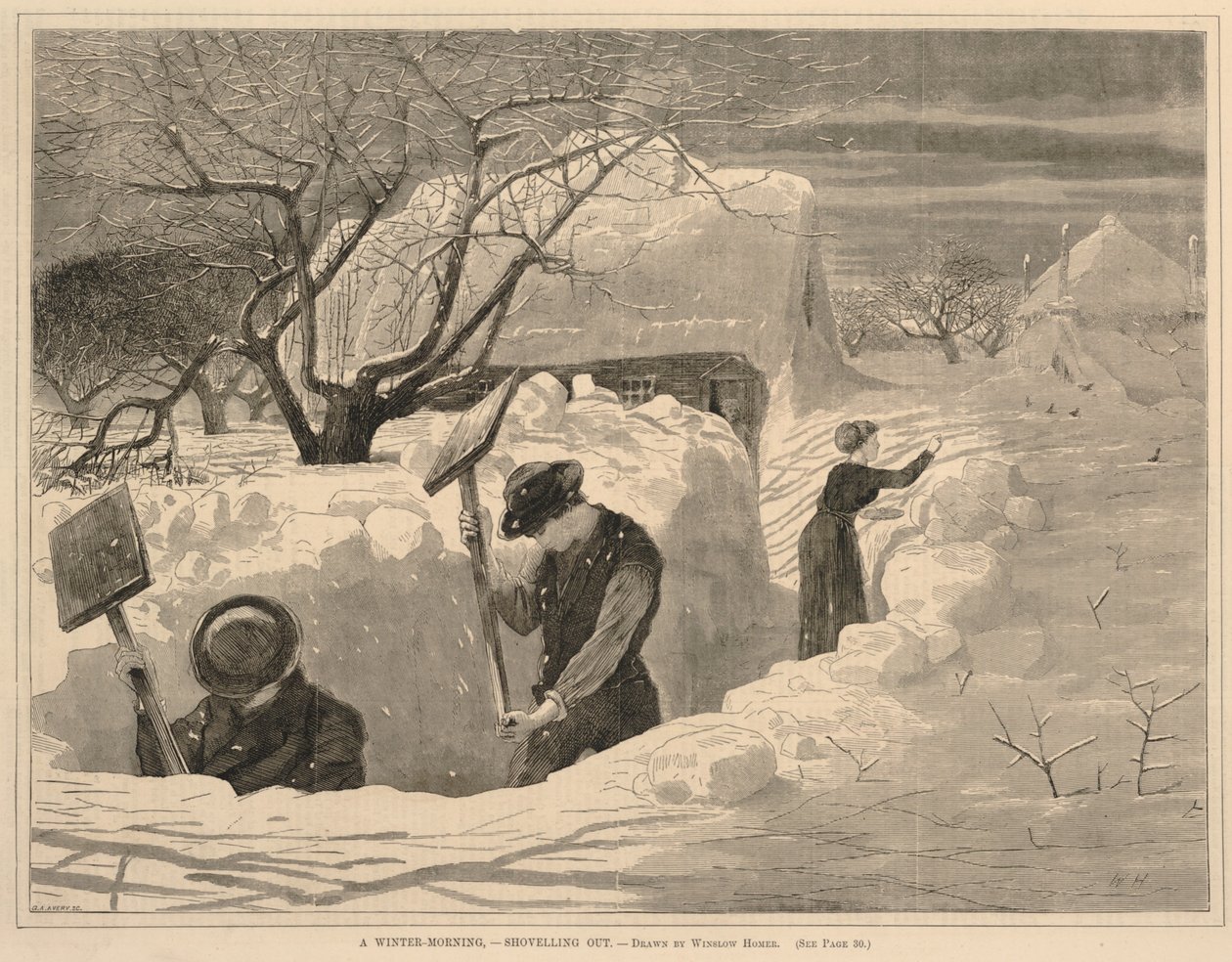 En vintermorgen - ud på skovtur, fra Hver lørdag, 14. januar 1871 af Winslow Homer